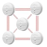 HEIMAN drahtlos Rauchmelder Funk-Rauchwarnmelder Vernetzbar mit 10 Jahre Batterie,DIN EN 14604 Zertifiziert, fotoelektrischer Brandmelder vernetzbar, inkl. Montagehalterung(5er Set)