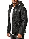 Red Bridge Herren Kunst- Lederjacke Kunstleder Bikerjacke mit Sweat- Kapuze 2in1, Schwarz - Kunstleder, XL