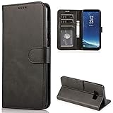 CTIUYA Schutzhülle für Samsung Galaxy S8, Hülle Handyhülle Leder Klapphülle Handytasche Flip Brieftasche Schutzhülle Magnet Wallet Case Tasche Lederhülle für Samsung Galaxy S8,Schwarz