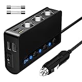 SONRU QC 3.0 Auto Ladegerät, 3 Fach 180W 12V/24V Zigarettenanzünder Adapter USB KFZ Verteiler mit Getrennte Schalter LED Spannunganzeige für Smartphone Tablet Dashcam