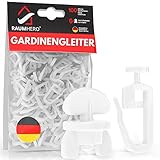 Raumhero® Gardinengleiter für Gardinenschiene (Komplettset 100x Gardinenhaken inkl. 6X Stopper) - 7mm Standardmaß Gardinenröllchen- Gardinenhaken für Schienen - 100% Made in Germany