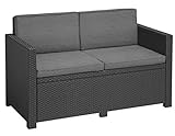 'Allibert by Keter' Gartenlounge Sofa Victoria, graphite/grau , 2-Sitzer, inkl. Sitz- und Rückenkissen, Kunststoff, flache Rattanoptik', 129 x 63 x 77 cm