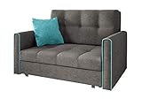 Sofa Viva Bis II mit Schlaffunktion, 2 Sitzer Polstersofa mit Bettkasten inkl. Kissen, Schlafsofa Sofagarnitur, Bettsofa, Wohnlandschaft, Farbauswahl (Alova 36 + Alova 29)