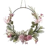 Türkranz Künstliche Blumen Metallring Eukalyptus Kranz Girlande Frühlingskranz Metall Blumenkranz Floral Wandkranz Hochzeit Wanddeko Türschild Frühlingsdeko Ostern Landhaus Haustür Deko Anhänger