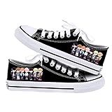 Jiaju Kpop BTS Bangtan Boys niedlicher Anime-Charakter Klassische Retro-Segeltuchschuhe Flacher lässiger Plimroll-Sneaker Armee (Color : Black, Size : 9 UK)