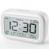 DOOMAY Digital Wecker Bettwerk - Batteriebetriebene Uhr mit LCD-Display-Volumen einstellbar Snooze und Wochenendmodus für Schlafzimmer Schreibtisch Reisen