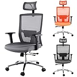 Bürostuhl Ergonomischer, Multifunktional Schreibtischstuhl Drehstuhl Computerstuhl mit Verstellbare Kopfstütze und Höhenverstellung, bis 150 kg/330lb für den Home Office Einsatz (Gray)