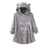 Mosstars Flauschiger Teddymantel Warme Wintermantel Festlich Fleecejacke Kapuzenjacke Damen Plüschfutter Einfarbig Gefütterte Kawaii Übergröße OTW Langarm Winter Winddichte Wollmantel Weihnachten