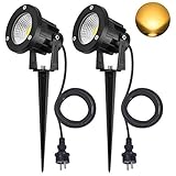 SanGlory 2er Set 7W LED Strahler Warmweiß 3000K mit Erdspieß, 2m Kabel mit Stecker, Led Garten Beleuchtung, Gartenleuchte Gartenstrahler Rasenstrahler IP65 Wasserdicht 800LM für Outdoor Hof Rasen