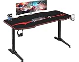 Homall Gaming Tisch 140 cm Gaming Schreibtisch Gamer Computertisch Ergonomischer PC Tisch mit Getränkehalter und Kopfhörerhalter T-Förmiger (Schwarz, 140 x 60 cm)