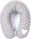 Stillkissen mit Füllung für klein Baby Lagerungskissen Baby Seitenschläferkissen Schwangerschaftskissen zum Schlafen Baumwolle inkl. Bezug Größe 170cm Pregnancy Pillow Sternchen grau Herz XXL