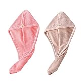 Haarturban, 2pcs Turban Handtuch mit Knopf, Microfaser Handtuch für die Haare Schnelltrocknend, Haartrockentuch Saugfähig Super Absorbent, Haar Trocknendes Tuch für Alle Haartypen