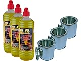 HEKERS Brenngel Starter-Set - 3 x 1L Brenngel - 3 x Nachfülldose mit Deckel - Gelkamin Tischfeuer Indoor und Outdoor