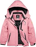 GEMYSE Mädchen Wasserdichte Skijacke Winddichte Fleece Outdoor Winterjacke Regenjacke mit Kapuze (Rosa,140-146)