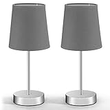 Monzana Nachttischlampe 2er Set Stoffschirm E14 Chrom Metall Wohnzimmer Schlafzimmer Lampe Leuchte Tischlampe Nachttischleuchte Tischleuchte Grau