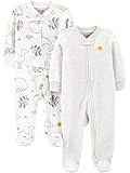 Simple Joys by Carter's Unisex Baby Strampelanzug 2-Wege-Reißverschluss Thermo mit Füßen, 2er-Pack, Tier/Sonne, 0-3 Monate