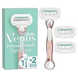 Gillette Venus Deluxe Smooth Sensitive Rasierer Damen, Damenrasierer + 3 Rasierklingen mit 5-fach Klinge, RoseGold, Frauen Geschenk