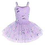 Mädchen Glänzend Pailletten Ballett Trikot Kleid Prinzessin Ärmellose Fee Schmetterling Ballerina Dancewear Gymnastik Ballettanzug mit Tüll Tutu Rock Tanz Kostüm Lila 9-10 Jahre