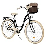 Komfort Fahrrad Citybike Mit Korb Vintage Damenfahrrad Hollandrad, 26 Zoll, Schwarz-Creme, 1-Gang