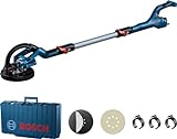 Bosch Professional Trockenbauschleifer GTR 55-225 (550 Watt, Schleifteller-Ø 215 mm, inkl. 1x Schleifblatt M480, 1x Schleifteller-Set weich, 3 x Kabelclip, im Handwerkerkoffer) Blau