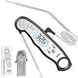 Amazon Brand - Umi Fleischthermometer, 2-in-1 Sofortablesung Grillthermometer, 2 Sonden, Großer LCD-Anzeige, Temperaturalarm, Magnet, Digitales Kochthermometer für Küche, BBQ und Grillen Schwarz