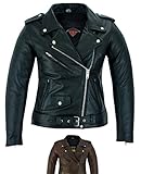 TEXPEED Damen Leder Marlon Brando Rocker Retro Chopper Motorradjacke – Damen Touring Motorradjacke mit Original Biker CE Rüstung (EN 1621-1) Schutz Schwarz - M