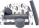 Kindersofa Bettfunktion 3in1 Sofa + Gratis Polsterhocker und Kissen Kindermöbel Set - AX1