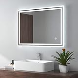 EMKE LED Badspiegel 80x60cm Badezimmerspiegel mit Beleuchtung kaltweiß Lichtspiegel Wandspiegel mit Touchschalter + beschlagfrei IP44 energiesparend