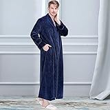 Winter Roben, Damen Winter Plus Size Langer Warmer Flanell Kapuzen Bademantel 40-110KG Reißverschluss Bademantel Schwangere Nacht Morgenmantel Herren Nachtwäsche, Herren Ohne Kapuze Navy,XL