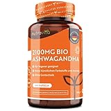 Bio Ashwagandha 2100mg - Hochdosiert - 240 vegane Kapseln - hochwirksames Bio zertifiziertes Ashwagandha-Wurzelpulver - veganes Ashwaganda-Präparat - Hergestellt von Nutravita