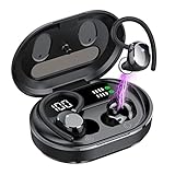 Bluetooth 5.3 Kopfhörer Sport, In Ear Kopfhörer Kabellos Bluetooth mit Ohrhaken, Bequemer Sitz, Tiefer Bass, 30H Spielzeit mit USB-C LED Ladebox, IPX7 Wasserdicht Lauf Ohrhörer mit Mic, Schwarz