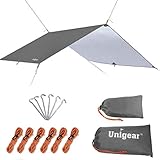 Unigear Zeltplane, Tarp für Hängematte, wasserdicht mit Ösen + 6 Erdnägel+ 6 Seilen, Regenschutz Sonnenschutz für Ourdoor Camping MEHRWEG