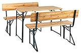 Stagecaptain BBDL-119 Hirschgarten Bierzeltgarnitur mit Lehne für Balkon 2X Set- Kurze Version mit 119 cm Länge - 2X Tisch, 4X Bank - Holz - klappbar - Natur