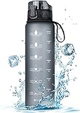 Trinkflasche 1L Sport Wasserflasche [Trinkflasche BPA Frei] Trinkflasche mit rutschfest Gummi Grip Geeignet für Die Fahrrad, Outdoor, Schule, Gym