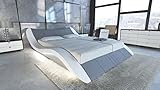 Komplettbett Frankfurt mit Lattenrost und Matratze LED Licht Lederbett in versch. Größen Designerbett (140 x 200 cm, grau-Weiss)