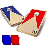 Original Offizielles American Cornhole Game Blau und Rot | Offizielle Abmessungen | 100% Holz | Premium Qualität | 2 Bretter + 8 Taschen + 1 Schutzhülle | Outdoor- und Strandspiele | OriginalCup