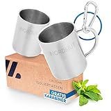 NORDMUT® Edelstahl Thermobecher [2er Set] Camping Tasse | nachhaltige Edelstahl Tasse | Kaffeetasse doppelwandig isoliert und BPA frei | Tassen Set für Camping & Outdoor [2 x 400 ml]