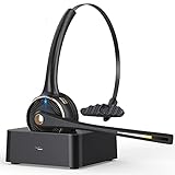 Bluetooth-Headset mit Mikrofon, kabelloses Headset mit Geräuschunterdrückung mit Ladestation, klares Bluetooth-Headset mit Freisprechfunktion für Handys/Skype/Büro