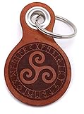 Samunshi® Triskele Schlüsselanhänger Leder Gravur Motiv für Männer und Frauen Individuell Schlüssel Anhänger Geschenk 8x4,8cm Cognac braun/graviert