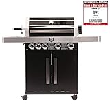 MAXXUS Gasgrill BBQ Chief 9.0 - 4 Hauptbrenner + Seitenbrenner, 17 kW, Thermometer, Edelstahl, Deckel, LED Beleuchtung, Gusseisen Grillrost, Rot/Schwarz - Grillwagen, Grillstation, Grill, Camping