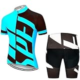 Atmungsaktiv Quick-Dry Kurzarm Radsport-Shirt,Herren-Radtrikot-Set, Kurzärmlig, Durchgehender Reißverschluss,Fahrradbekleidungs-Set, Trägershirt Mit Gepolsterten 19D-Shorts,A03,3XL