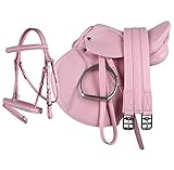 QHP Sattel Ponysattel Sattelset Steigbügel Riemen Gurt Trense ARBO-INOX® (rosa)