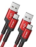 JSAUX USB C Kabel 3,1A [2 Stück 2M ], USB Typ C Ladekabel Schnellladung Kompatibel mit Samsung Galaxy S22 S21 S20 S10 S9 S8 Plus, Note 20 10 9 8, A3 A5, LG G5 G6 V20, Huawei P30 P20 P10 usw (Rot)