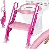 KIDIZ® Kinder Toilettensitz Toilettentrainer mit Treppe und Griffe Faltbar Kindertoilette WC Sitz Töpfchentrainer Lerntöpfchen bequemem Kissen und breiten Stufen Toilettentreppe höhenverstellbar Pink