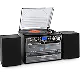 auna TC-386 Kompaktanlage, Stereoanlage, Mini HiFi Anlage mit USB, MP3, Kassette CD (Riemenantrieb, max. 45 U/min, 2 x Lautsprecher, schwarz