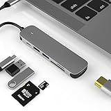 USB-C-Hub-Multiport-Adapter, 6-in-1-USB-C-zu-HDMI-Multiport-Adapter, kompatibel für Mac*Book Pro XPS-Laptops, USB-Typ-C-Geräte (4K HDMI USB3.0 SD/TF-Kartenleser), Silber