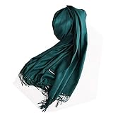 Vegena Damen Warm Schal,Klassische Volltonfarbe Cashmere Kopftücher,Tücher mit Quasten/fransen,200CM × 70CM Pashminas Dunkelgrün