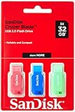 SanDisk 32GB Cruzer Blade USB-Flash-Laufwerk 3-pack, Blau/Pink/Grün