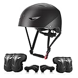 ValueTalks Kinderhelm Skateboard Helm mit Schützer inliner Schutzausrüstung Kinder Schonerset Protektoren Helm für inliner Skateboard Fahrrad Rollschuh 54-58cm Kopfumfang (Schwarz)