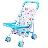 Wedhapy Puppenwagen Puppenwagen für Kinder ab 3 Jahren faltbar simulierter Spielzeug-Kinderwagen großes Fassungsvermögen Kinderwagenspielzeug mit leicht zu greifenden Griffen Puppen-Buggy Blau